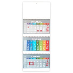 Calendario da muro 2026 trittico mensile 12x3mesi grigio multicolor 32x80cm spiralato 1
