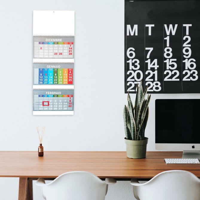 Calendario da muro 2026 trittico mensile 12x3mesi grigio multicolor 32x80cm spiralato 2