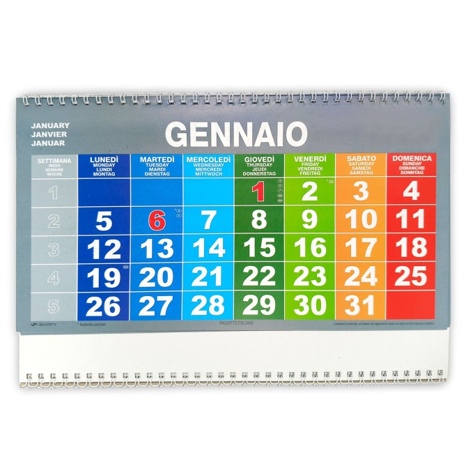 Calendario da muro 2026 trittico mensile 12x3mesi grigio multicolor 32x80cm spiralato 4