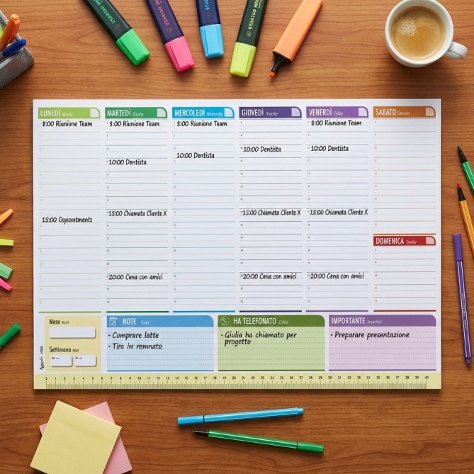 Planning da tavolo A3 perpetuo 7COLORS 43x31 BILINGUE (55 fogli) agenda da tavolo senza data 7