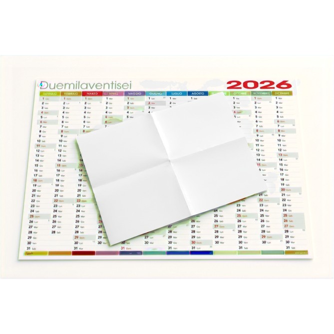 Calendario da muro 2026 annuale PIEGATO 365 giorni multicolor 87x62cm unico foglio 4
