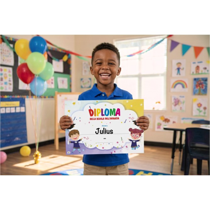 Diploma della scuola dell'infanzia A4 - in cartoncino decorativo festoso 21x29,7 cm 3