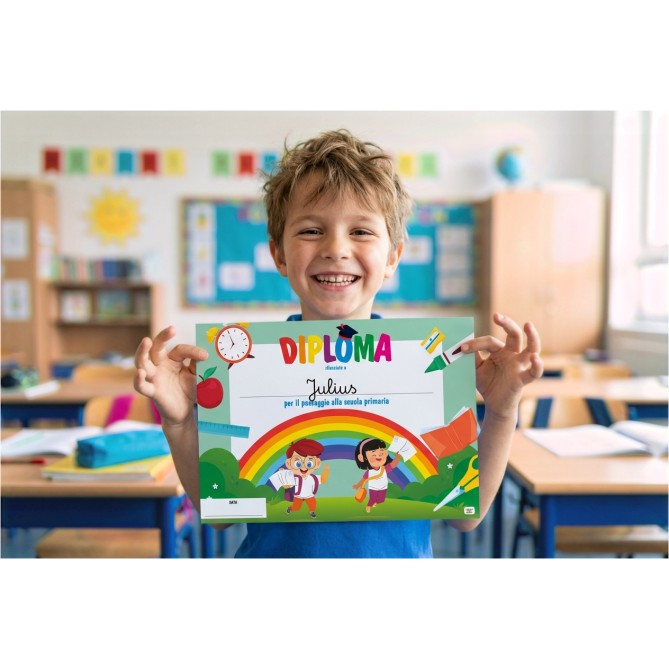 Diploma della scuola dell'infanzia A4 COLOURS- in cartoncino decorativo festoso 21x29,7 cm 4