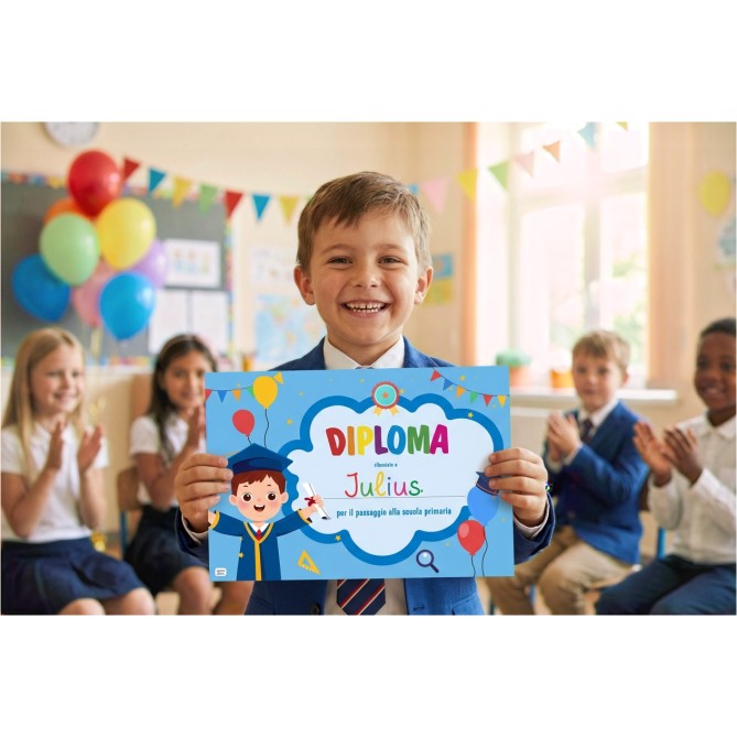 Diploma della scuola dell'infanzia A4 - in cartoncino decorativo festoso 21x29,7 cm 1