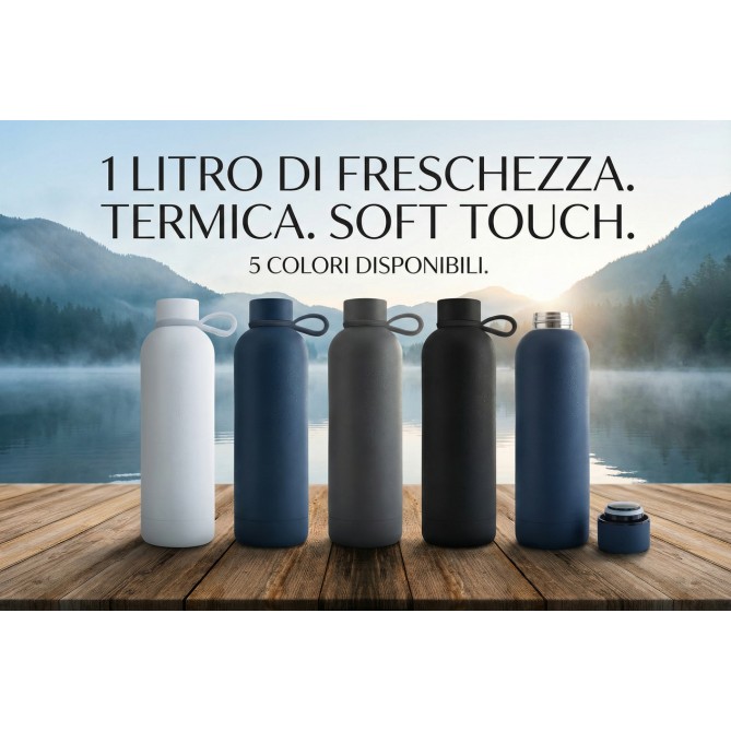 Borraccia Termica In Alluminio 1 LITRO - 1000ml Per La Scuola Sport Hobby E Lavoro - 8x29 cm 8