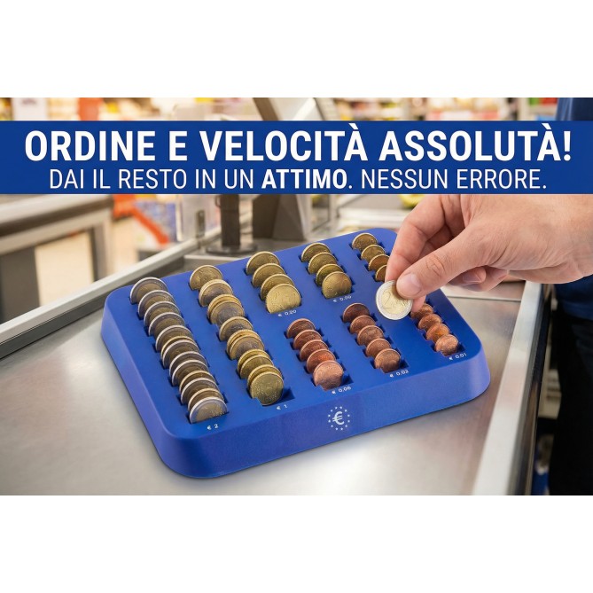 Vassoio Vaschetta Portamonete Euro Colore Blu - 255x20x30 mm 2