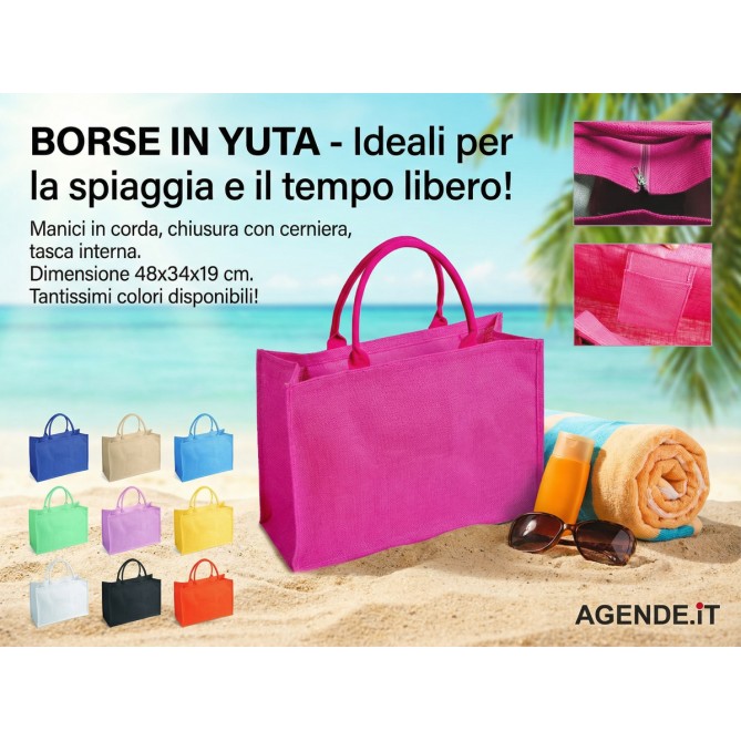 Borsa Arianna in juta tinta laminata con manici in corda da 50cm, chiusura zip e taschino interno - Dimensioni 48x34x19. 12