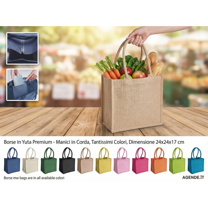 Borsa Mare GELSO In Juta con manico - Cm 24x24x17 8