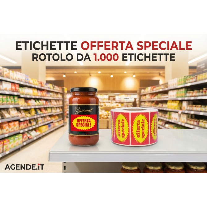 Etichette Adesive Offerta Speciale, Rosso e Giallo, 2.000 Etichette rettangolari , 2 Rotoli, Adesivi Promozionali per Negozi 3