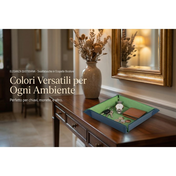 Svuotatasche In Ecopelle Bi Colore Rosso E Blu 17x17 Posa Oggetti 2