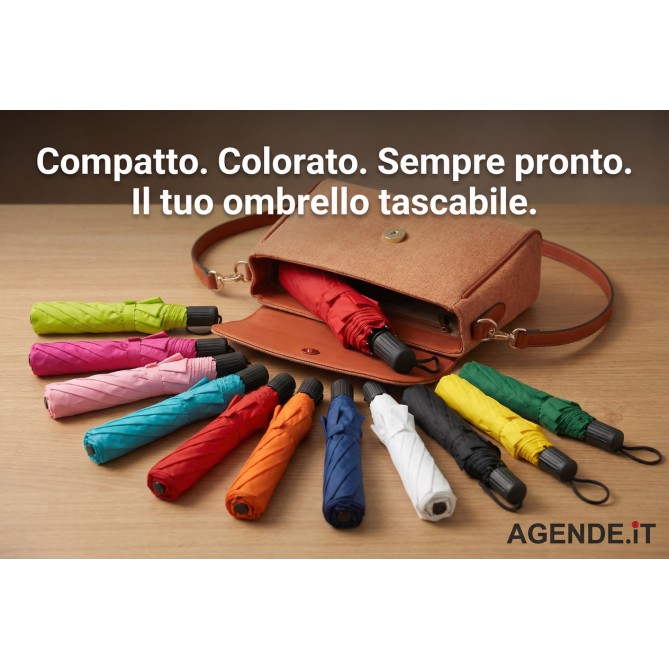 Ombrello Pieghevole a Scatto con Custodia, Manico in Plastica con Laccetto COLORI VIVACI 12