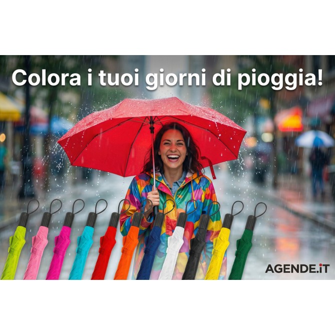 Ombrello Pieghevole a Scatto con Custodia, Manico in Plastica con Laccetto COLORI VIVACI 13