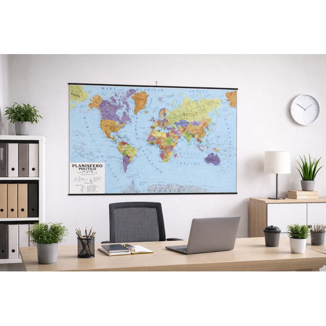 Carta Geografica Murale Planisfero Mondo 100x140 Scolastica Bifacciale Fisica E Politica 1 30.000.000 3
