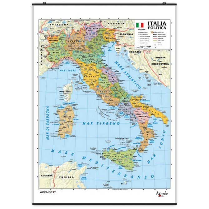Carta Geografica Murale Italia, Bifacciale Fisica/Politica, 100x140 cm carta plastificata - Scala 1:1.100.000 3