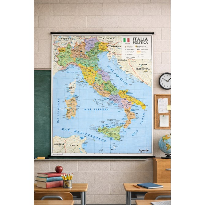 Carta Geografica Murale Italia, Bifacciale Fisica/Politica, 100x140 cm carta plastificata - Scala 1:1.100.000 4