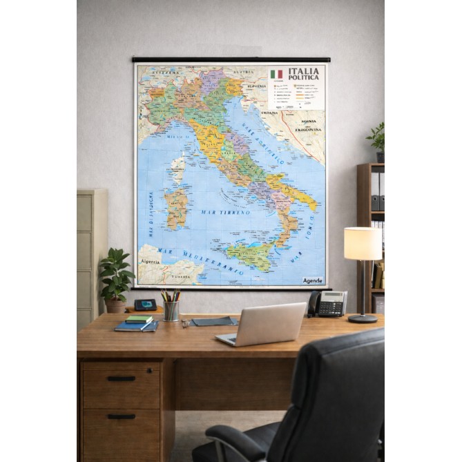 Carta Geografica Murale Italia, Bifacciale Fisica/Politica, 100x140 cm carta plastificata - Scala 1:1.100.000 5