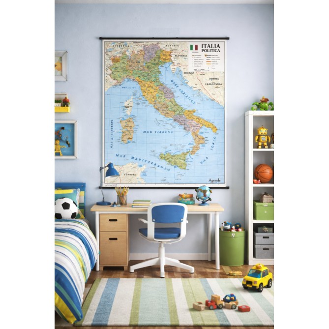 Carta Geografica Murale Italia, Bifacciale Fisica/Politica, 100x140 cm carta plastificata - Scala 1:1.100.000 6