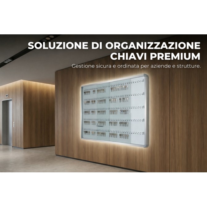 Bacheca Portachiavi Da 180 Posti Con Ante Scorrevoli In Vetro E Struttura Alluminio 90x120cm 4