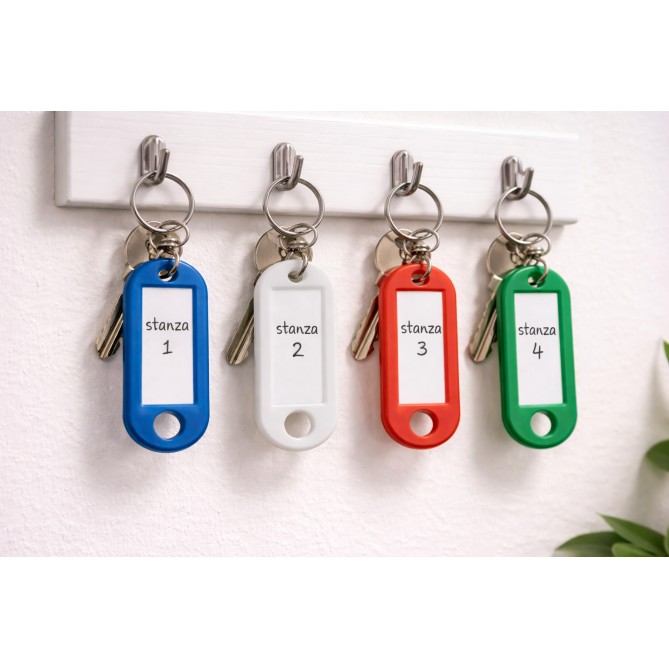 Portachiavi con Targhetta Portanome, Anello Girevole in Acciaio Inox, Plastica Morbida PVC, 5 Colori Assortiti, 5x2 cm 3
