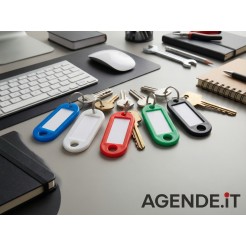Portachiavi con Targhetta Portanome, Anello Girevole in Acciaio Inox, Plastica Morbida PVC, 5 Colori Assortiti, 5x2 cm 1 2