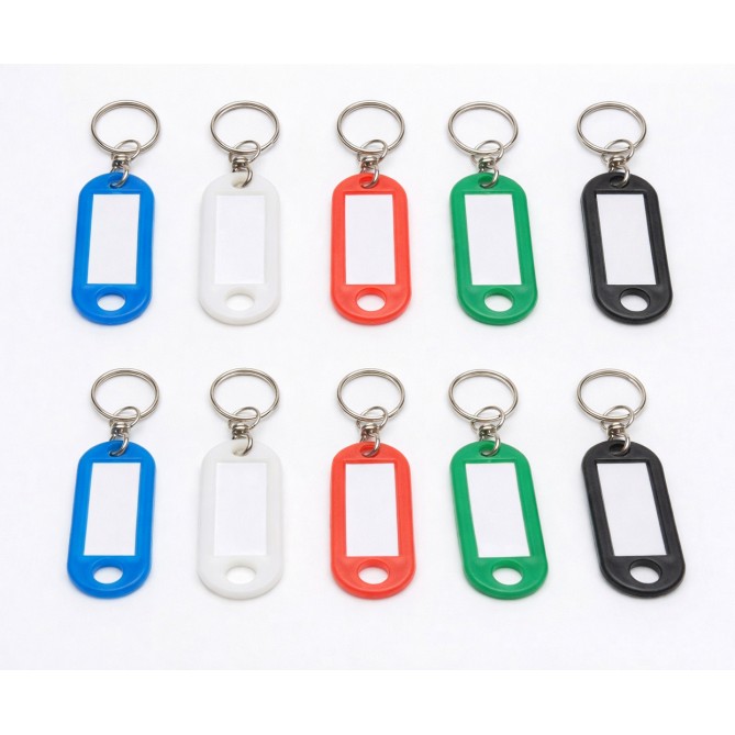 Portachiavi con Targhetta Portanome, 10 Pezzi, Anello Girevole in Acciaio Inox, Plastica Morbida PVC, 5 Colori Assortiti, 5x2  1