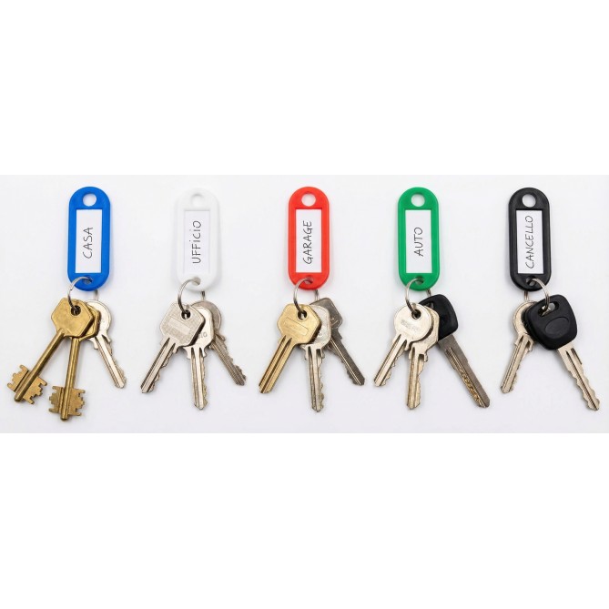 Portachiavi con Targhetta Portanome, 10 Pezzi, Anello Girevole in Acciaio Inox, Plastica Morbida PVC, 5 Colori Assortiti, 5x2  2