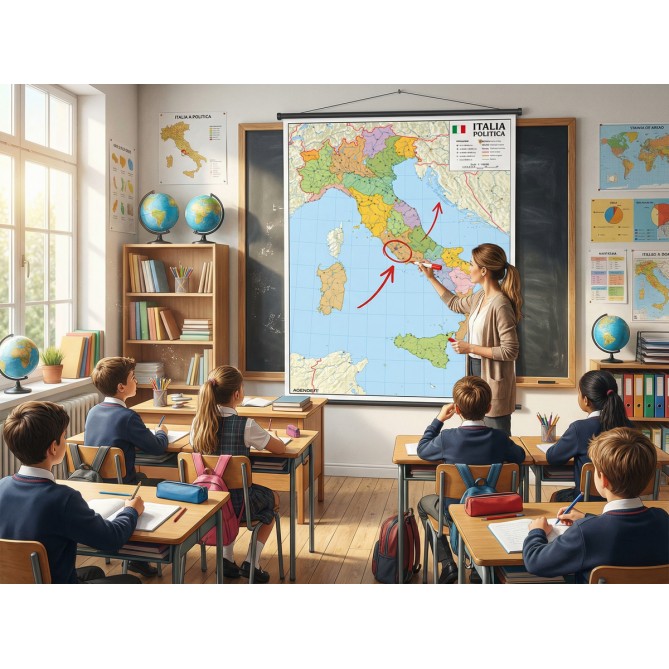 Carta Geografica Murale Italia VUOTA SCRIVIBILE e CANCELLABILE 100x140 Scolastica Bifacciale Fisica E Politica 3