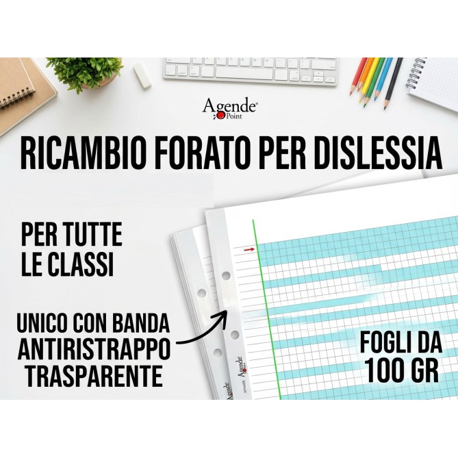 Ricambi Didattici Facilitati per Dislessia e Disgrafia, 1 RIGO, A4 con 4 Fori, 40 Fogli da 100gr RINFORZATI, 4a e 5a El 9