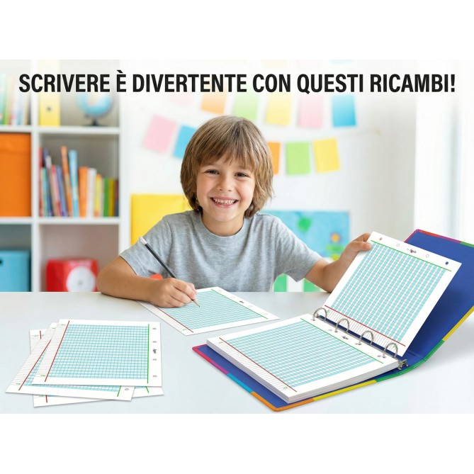 Ricambi Didattici Facilitati per Dislessia e Disgrafia, Quadretti 5mm, A4 con 4 Fori, 40 Fogli da 100gr RINFORZATI, 3a Elem. 7