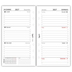 Ricambio Agenda Organizer Settimanale 2027, Bilingue, 9,5x17cm, 90gr, Bianco, 2 Pagine per Settimana 2