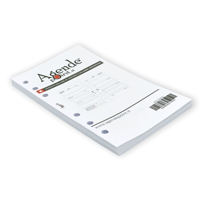 Ricambio Agenda Organizer Settimanale 2027, Bilingue, 9,5x17cm, 90gr, Bianco, 2 Pagine per Settimana 8