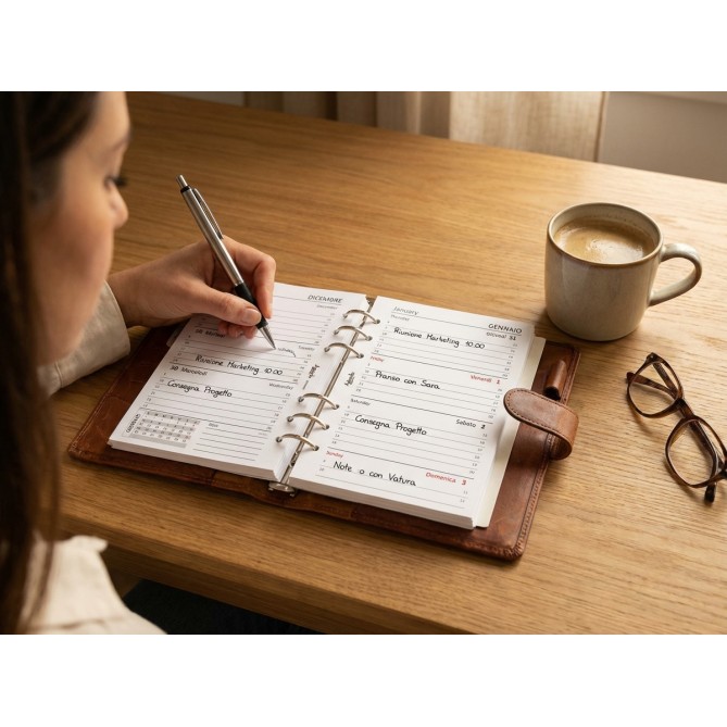 Ricambio Agenda Organizer Settimanale 2027, Bilingue, 9,5x17cm, 90gr, Bianco, 2 Pagine per Settimana 11