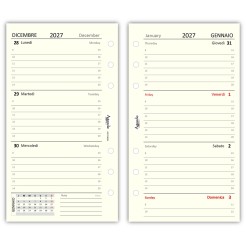 Ricambio Agenda Organizer Settimanale 2027, Bilingue, 9,5x17cm, 90gr, Avorio, 2 Pagine per Settimana 1