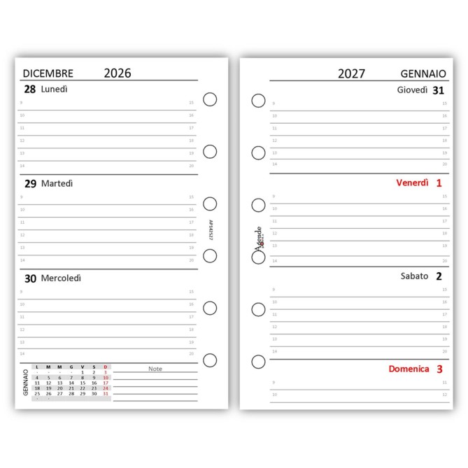 Ricambio Agenda Organizer Settimanale 2027, 7x12cm, 90gr, Bianco 2
