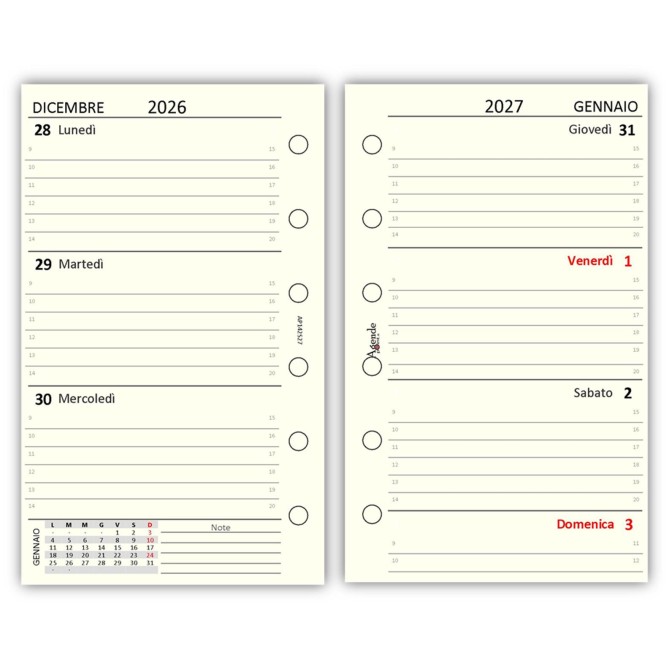 Ricambio Agenda Organizer Settimanale 2027, 7x12cm, 80gr, Avorio 1