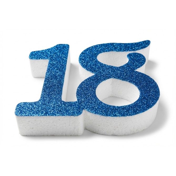 Numero 18 in 3D di Polistirolo con Glitter Blu, 10 cm Altezza, Decorazione per Compleanni e Torte 2