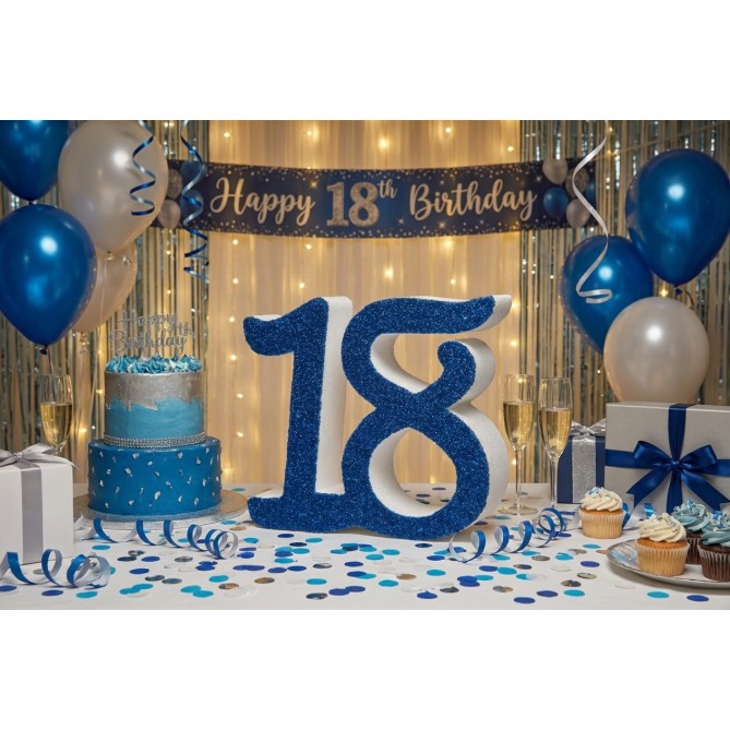 Numero 18 in 3D di Polistirolo con Glitter Blu, 10 cm Altezza, Decorazione per Compleanni e Torte 5