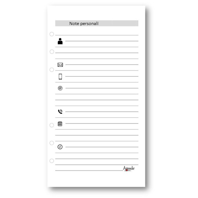 Ricambio Agenda 2027 Organizer Giornaliera a Righe, 9,5x17 cm, 6 Fori, Carta Bianca 80gr, Bianco e Rosso 1