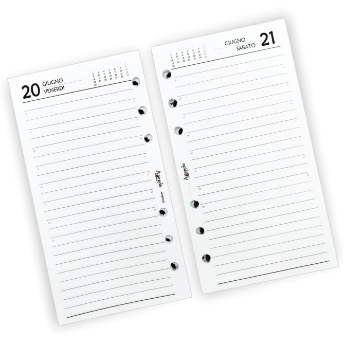 Ricambio Agenda 2027 Organizer Giornaliera a Righe, 9,5x17 cm, 6 Fori, Carta Bianca 80gr, Bianco e Rosso 5