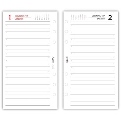 Ricambio Agenda 2027 Organizer Giornaliera a Righe, 9,5x17 cm, 6 Fori, Carta Bianca 80gr, Bianco e Rosso 6