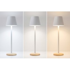 Lampada da Tavolo LED in Metallo ricaricabile, BIANCA, 3 Modalità di Illuminazione, Base in Legno, 39x10 cm 1 2