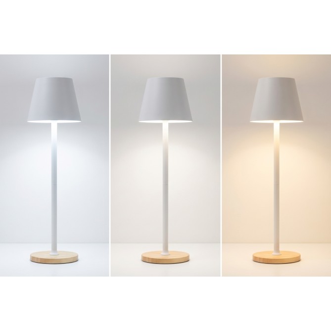 Lampada da Tavolo LED in Metallo ricaricabile, BIANCA, 3 Modalità di Illuminazione, Base in Legno, 39x10 cm 7