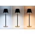 Lampada da Tavolo LED in Metallo ricaricabile , NERA, 3 Modalità di Illuminazione, Base in Legno, 39x10 cm 2