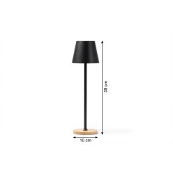 Lampada da Tavolo LED in Metallo ricaricabile , NERA, 3 Modalità di Illuminazione, Base in Legno, 39x10 cm 1 2