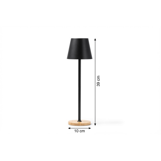 Lampada da Tavolo LED in Metallo ricaricabile , NERA, 3 Modalità di Illuminazione, Base in Legno, 39x10 cm 3