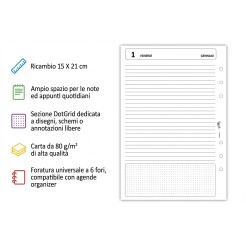 Ricambio agenda organizer giornaliera 2026 15x21cm A5 6fori 3 2
