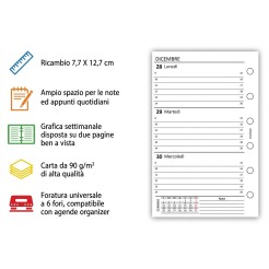 Ricambio Agenda Organizer Settimanale 2026, 7x12cm, 90gr, Bianco 2 2