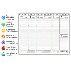 Planning Settimanale 2026 Spiralato, A4 21x30cm, 55 Fogli, Orario con Righe Bianche e Grigie 7 2