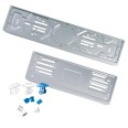 Set 2 pz - Portatarghe in Alluminio, Anteriore e Posteriore, 52x13 cm e 37x13 cm, Argento, con 12 Ganci di Fissaggio 5