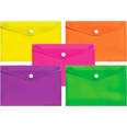 Buste FLUO Portadocumenti A7 in Polipropilene con Bottone, 10x14 cm, 5 Colori Assortiti, Trasparenti, 5 Pezzi 1
